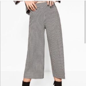 Zara Houndstooth wise leg high rise culotte pant